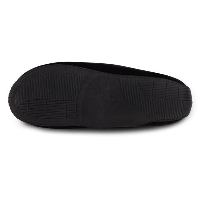 Isotoner Mens Perforated Suedette Moccasin Slipper Black Extra Image 5